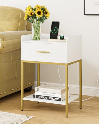 Modern 3-Tier Bedside Nightstand with Charging Station and Storage Drawer