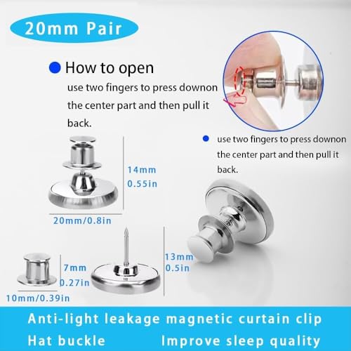 20 Pairs Magnetic Curtain Clips with Pins - Anti-Slide Blackout Weights