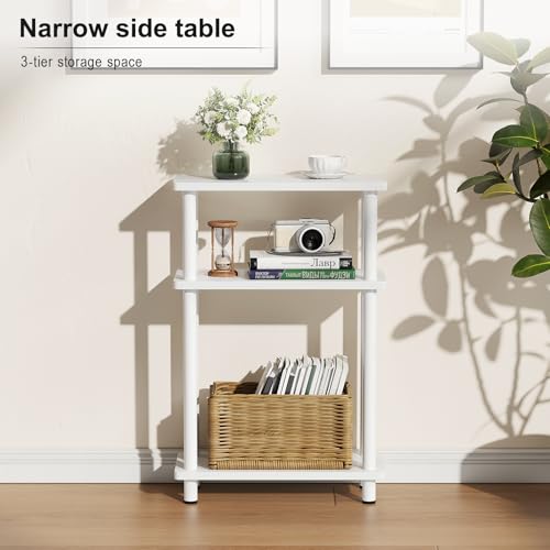 3-Tier Slim Narrow Side Table, Compact Wood End Table for Small Spaces