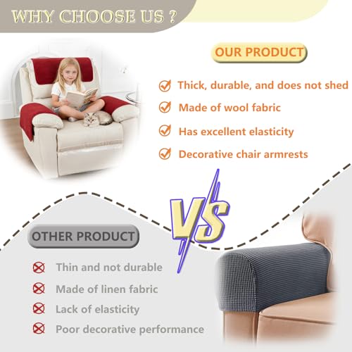 Armrest Covers Set of 3 - Non-Slip Recliner Protector with Pockets