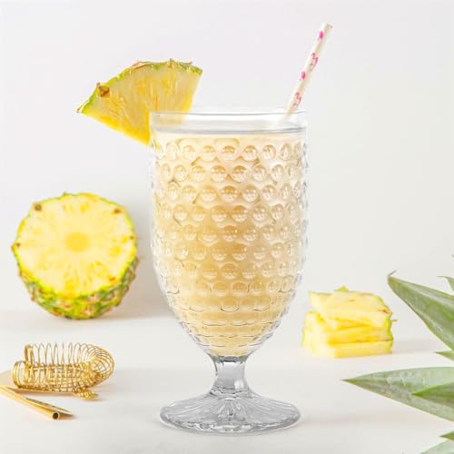 Hobnail Glass Goblets, 16.9 Oz Vintage Stemmed Drinking Glasses - Set of 4