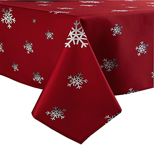 Decorative Christmas Tablecloth 60x84 Inch Red Snowflakes Water Resistant Holiday Table Cover - Gradient Colors