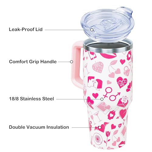 Lumumanber Love-2 40oz Valentines Day Tumbler with Handle & Straw – Stainless Steel Travel Mug, Vacuum Insulated Cup