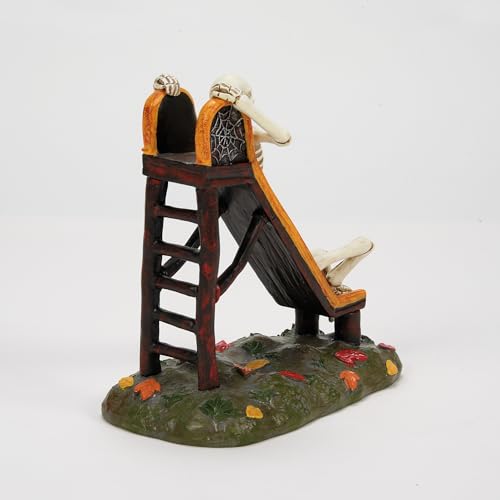 Skeleton Slide Halloween Village Figurine, Hand-Painted Resin, 4 Inch