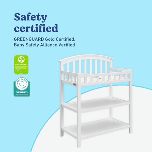 Nursery Changing Table with Storage Shelves and Water-Resistant Pad, White