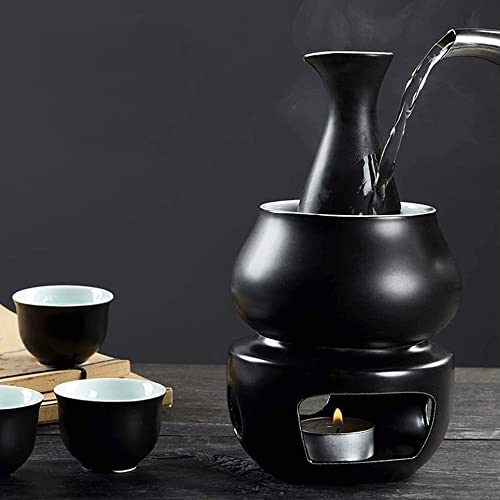 Ceramic Sake Set with Warmer Pot - 8-Piece Traditional Hot Cold Drink Set