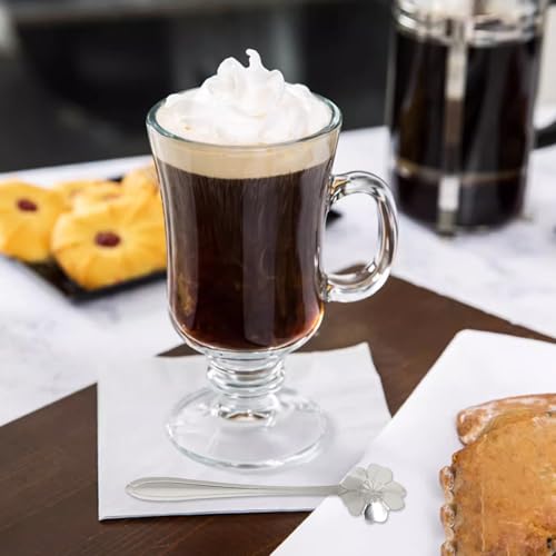 18-Piece Irish Coffee Mug Set with Handles and Sakura Spoons - 8.5 oz Glass Drinkware for Parties & Home