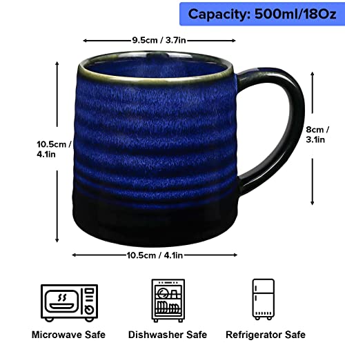 RELEDESA 18 Oz Starry Blue Large Ceramic Coffee Mug with Big Handle - Handmade Pottery Tea Cup, Microwave & Dishwasher Safe