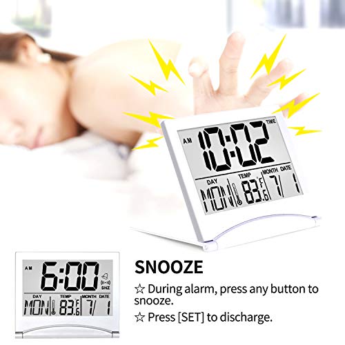 Digital Travel Alarm Clock - Foldable LCD Desk Clock with Calendar & Timer