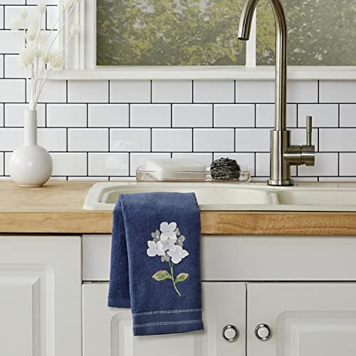 Hydrangea Embroidered Hand Towel Set - 2pc Cotton Velour, 16x25 Blue