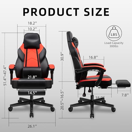 Ergonomic Gaming Chair with Retractable Footrest and Massage Lumbar Support