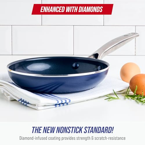 8-Inch Diamond-Infused Ceramic Nonstick Frying Pan Skillet, PFAS-Free, Blue
