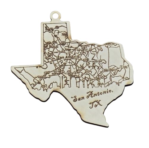 Made by Massing Texas City Skyline Christmas Ornament - San Antonio Laser Engraved Basswood Holiday Decor