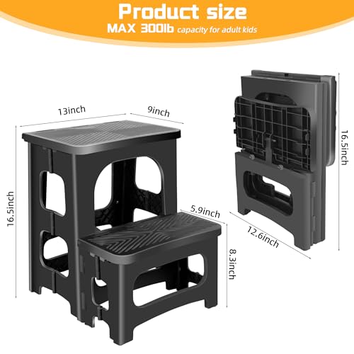 2-Step Foldable Stool, Portable Anti-Slip Step Ladder, 300lb Capacity