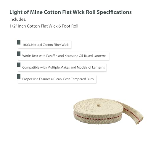 1/2 Inch 100% Cotton Flat Oil Lamp Wick Roll - 6 Foot Replacement Wick