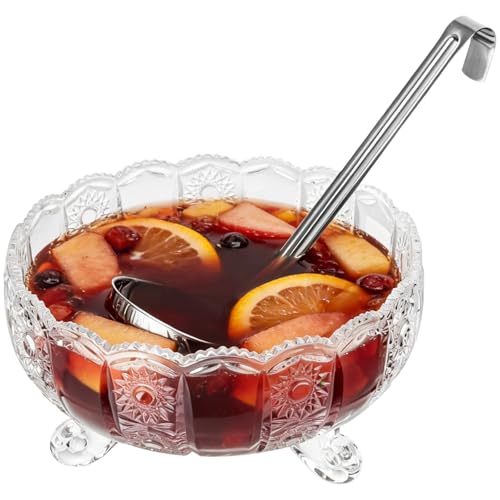 Vintage Glass Punch Bowl with Ladle - 10-Inch Pedestal Serving Bowl Set