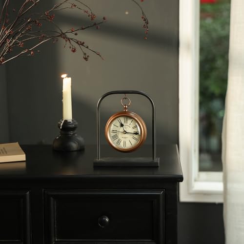 Nikky Home Small Vintage Desk Clock - Silent Retro Bronze Table Clock