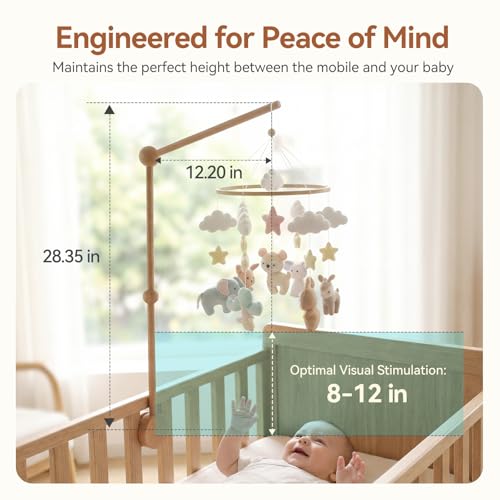 Wooden Crib Mobile Arm Holder - 31 Inch Beech Wood Nursery Hanger