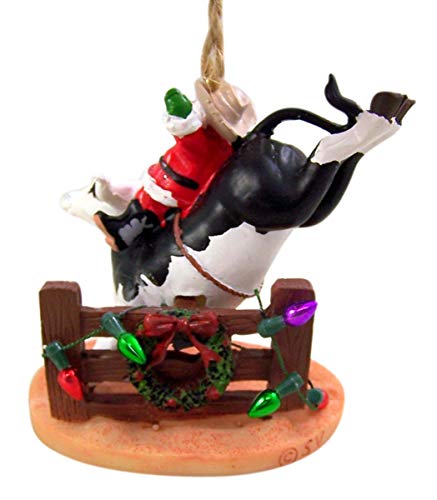Cast Resin Bull Riding Santa Ornament – 3.25in Christmas Tree Holiday Decor