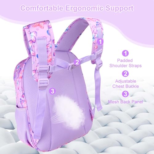 Kids Butterfly Backpack for Girls - 15 Inch School Bookbag with Insulated Pocket