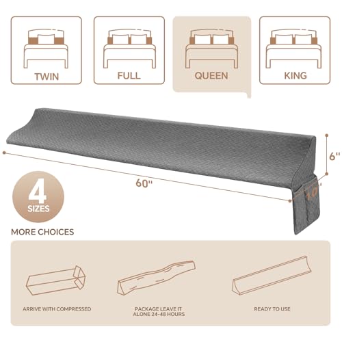 Queen Size Bed Wedge Pillow for Mattress Gap Filling - Grey