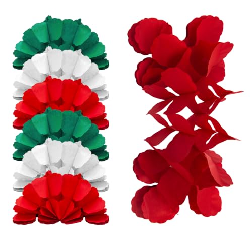 Red White Green 6-Pack Clover Paper Garlands – 9.8ft DIY Banner for Christmas & Party Decor