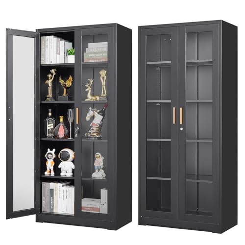 71-Inch Metal and Glass Display Cabinet with Lock, 5-Tier Curio Case