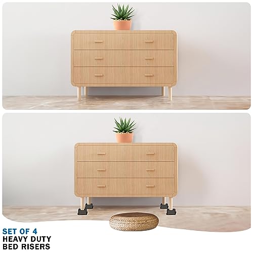 Heavy Duty 2 Inch Bed Risers - 4 Pack Non-Slip Furniture Lifts (5000 lbs)
