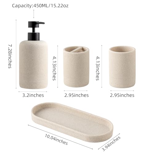 4-Piece Modern Resin Bathroom Accessory Set, Beige Sandstone Look