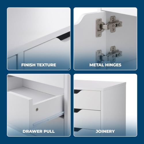 Mobile Storage Cabinet with 1 Door and 5 Drawers, White