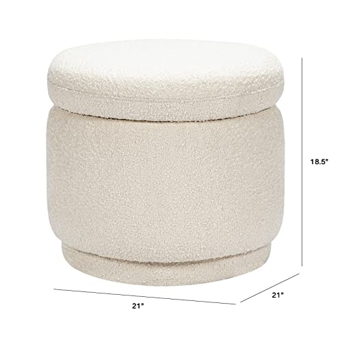 Ivory Boucle Storage Ottoman - Round Nursery & Living Room Footrest