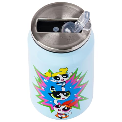 Silver Buffalo Powerpuff Girls Stainless Steel Double Wall Cup Featuring Blossom, Buttercup, and Bubbles, 11.8 Ounces