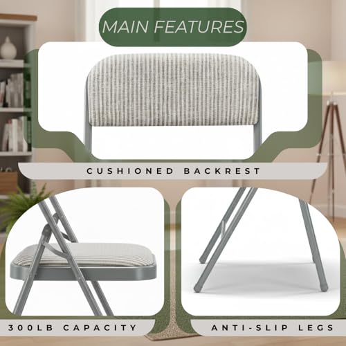 2-Pack Steel Frame Folding Chairs with Foam Padded Fabric Seats