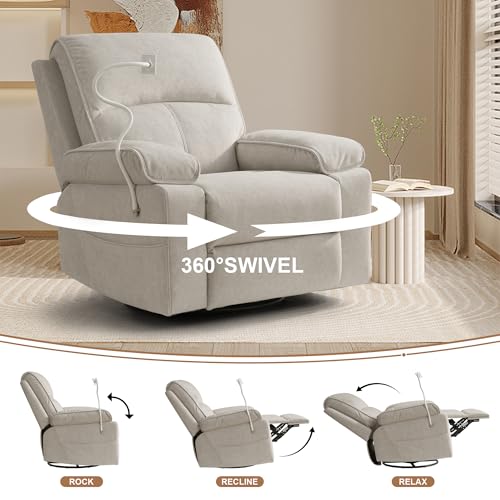 Oversized Velvet Nursery Glider Recliner Chair with Swivel and Rocker