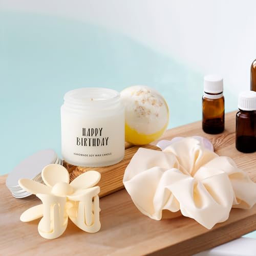 Birthday Gift Box for Women with Daisy Glass Cup, Candle, and Bath Set
