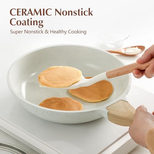 8-Inch Nonstick Ceramic Frying Pan with Lid - Non-Toxic Induction Skillet