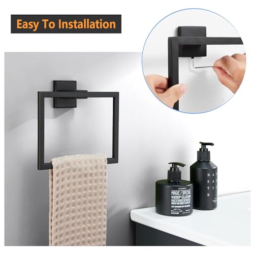 JOPOFI Matte Black Stainless Steel Towel Ring - Modern Hand Towel Holder