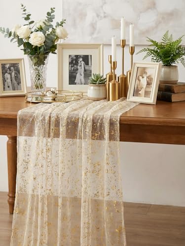 10 FT Gold Glitter Table Runner for Christmas Holiday & Special Events