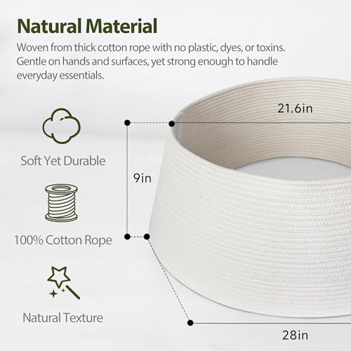 28-Inch White Christmas Tree Collar - Woven Cotton Rope Base Cover for 6-7.5 ft Trees