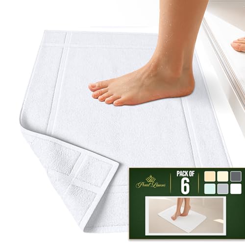 Pearl Linens 100% Cotton Bath Mat Towels 6-Pack, 20x30 Inches White