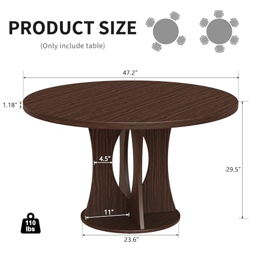 47-Inch Round Wooden Dining Table, Modern Pedestal Kitchen Table, Walnut