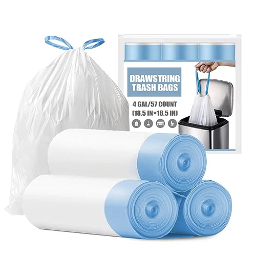 4 Gallon Small Drawstring Trash Bags - Unscented White Garbage Bags (57 Count)