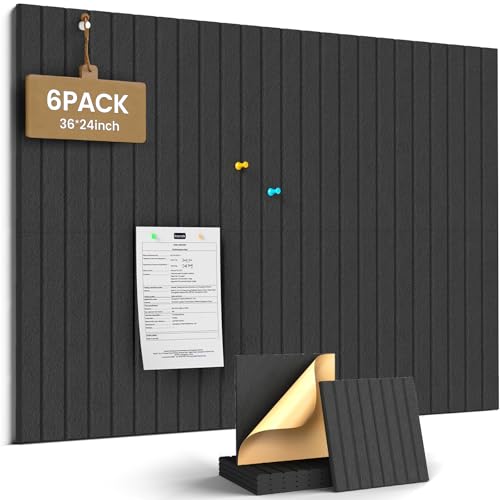 6 Pack Self-Adhesive Felt Bulletin Board Tiles, 12x12 Inch Wall Pin Board
