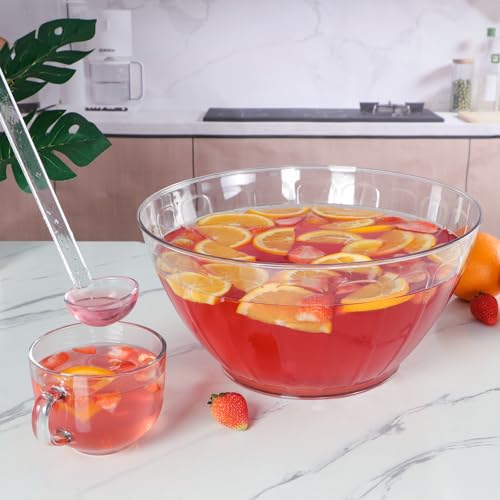 1.8 Gallon Clear Plastic Punch Bowl with Matching Ladle for Parties