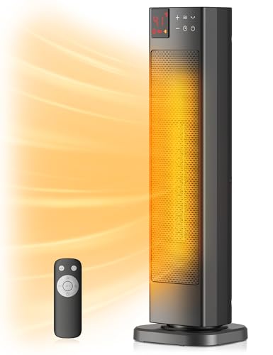 Oscillating Ceramic Tower Space Heater 1500W with Remote and Thermostat
