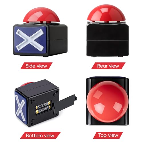 2-Pack Game Show Buzzers with Red LED Light and Sound for Trivia Games