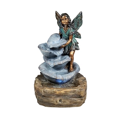 Fairy on Rock Water Fountain with LED Lights for Indoor and Outdoor Decor