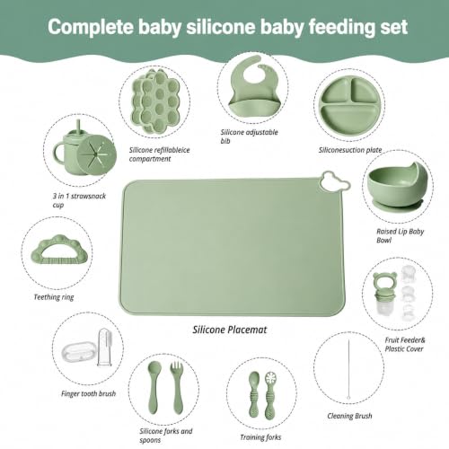 19-Piece Silicone Baby Feeding Set with Suction Plates and Utensils