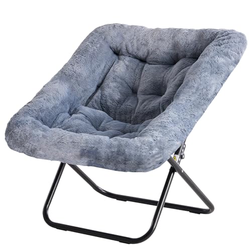 Oversized Faux Fur Moon Chair, Foldable Square Lounge Chair for Adults
