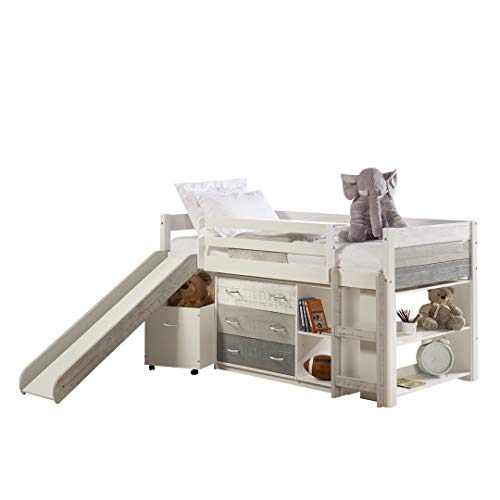 Donco Kids Twin Low Loft Bed with Slide & Storage - Grey/White